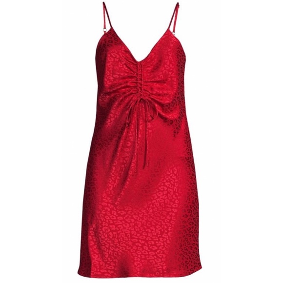 NWT Red Leopard Satin Mini Slip Dress - Picture 2 of 4